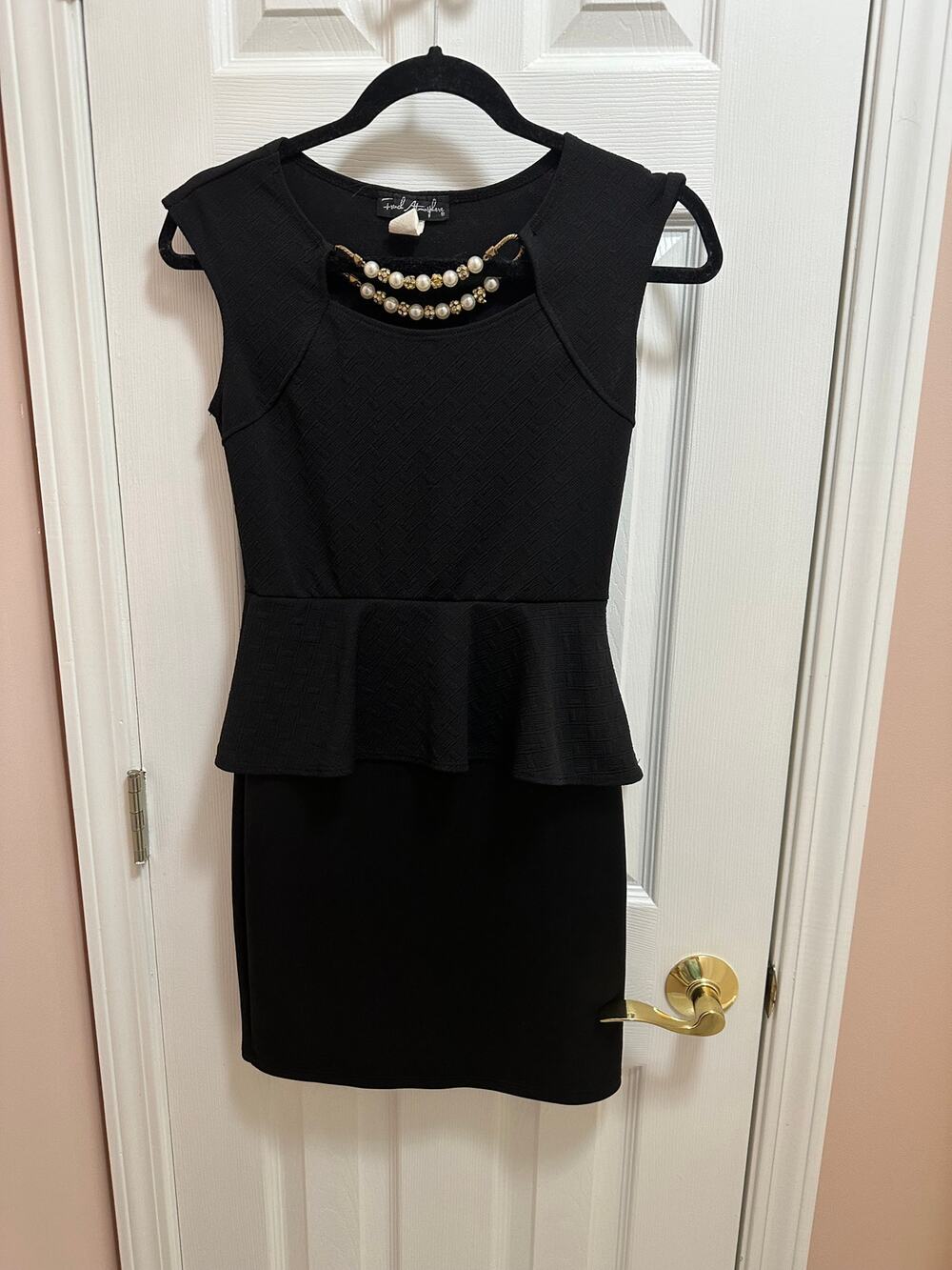 French Atmosphere Cocktail/Party Dress with Built in Necklace Size M in Black